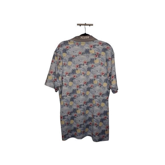 Toes On The Nose Stretch Polo Shirt Size XL Blue Hawaiian Floral Golf Performanc - Picture 2 of 5